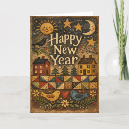 Rustic Folk Art Village New Year Helgkort
