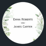 Rustic Folk Greenery Round Sticker Runt Klistermärke<br><div class="desc">Celebrate your rustic folk wedding with this charming greenery round sticker. Featuring folk-inspired design elements and a natural theme,  it's perfect for sealing envelopes,  favors,  or adding personalized flair to your event. A beautiful fit for any greenery wedding celebration.</div>