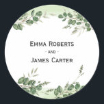 Rustic Folk Greenery Round Sticker Runt Klistermärke<br><div class="desc">Celebrate your rustic folk wedding with this charming greenery round sticker. Featuring folk-inspired design elements and a natural theme,  it's perfect for sealing envelopes,  favors,  or adding personalized flair to your event. A beautiful fit for any greenery wedding celebration.</div>