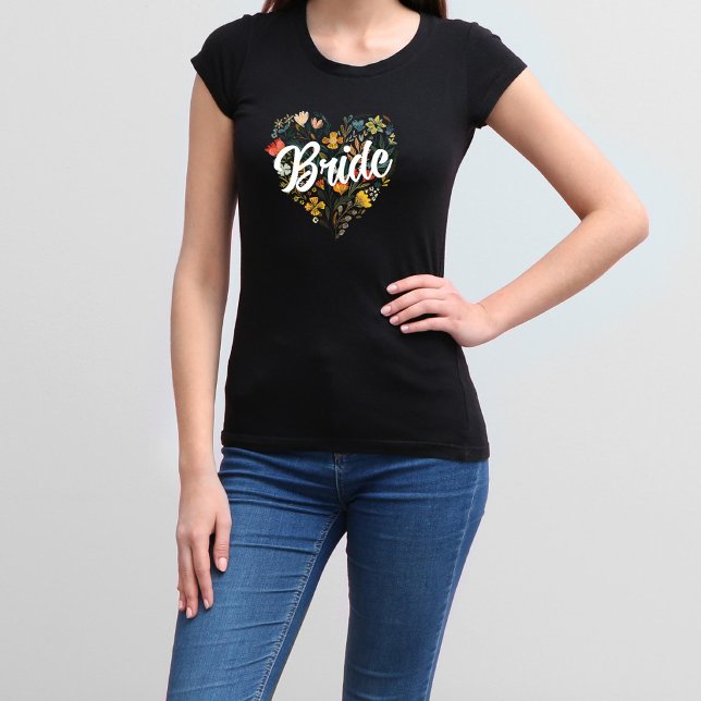 Rustic Folk Wildblomroflower Heart Bride T Shirt (Skapare uppladdad)