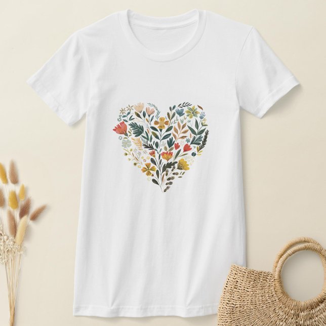 Rustic Folk Wildblomroflower Heart T Shirt (Skapare uppladdad)
