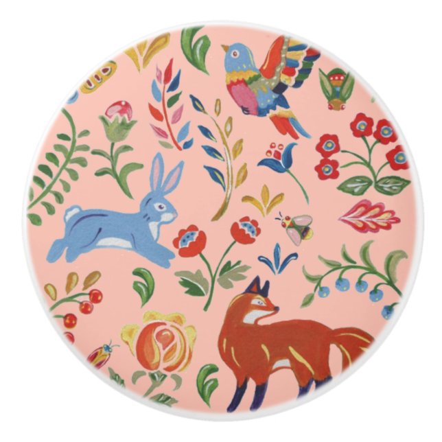 Rustic Folk Woodland Animal Flower Nursery Rosa Knopp (Framsidan)