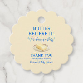 Rustic Food Butter Yellow Blue Baby Shower  Gåvor Etiketter