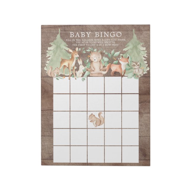 Rustic Forest Animals Baby Shower Bingo Game Anteckningsblock (Roterad)