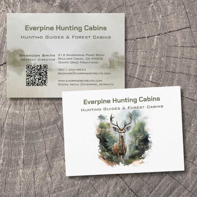 Rustic Forest Antler Deer Hunting Cabins QR-code Visitkort (Skapare uppladdad)