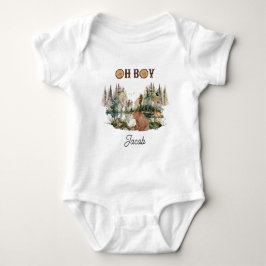 Rustic Forest Bear and Animals Oh Boy Baby T Shirt