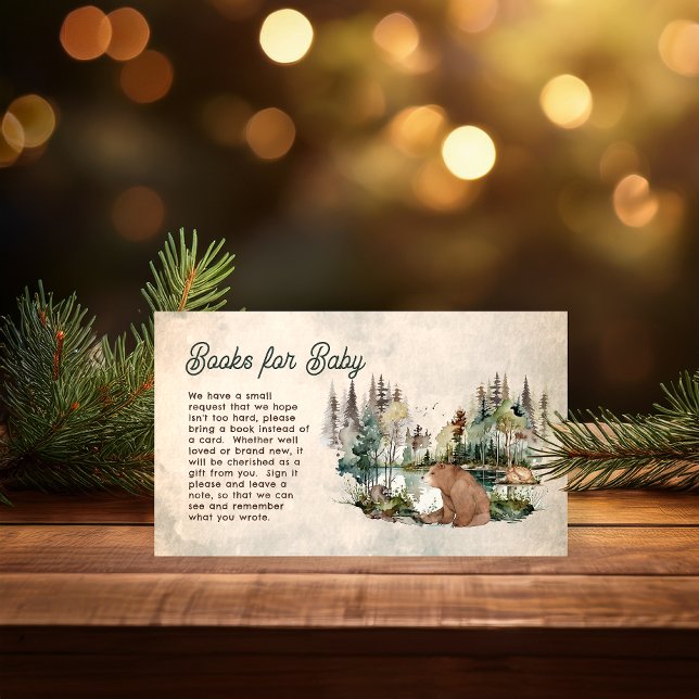 Rustic Forest Bear Baby Shower Bokar för Baby Tilläggskort (Rustic Woodland Bear and Forest Animals Baby Shower "Books for Baby" Insert -- "Oh Boy" Collection)
