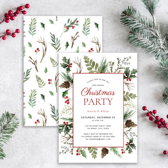 Rustic Forest Berry Pinecone jul Party Invit Inbjudningar (Skapare uppladdad)