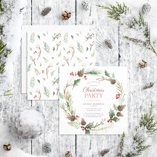 Rustic Forest Berry Pinecone Julfest för utandning Inbjudningar (Skapare uppladdad)