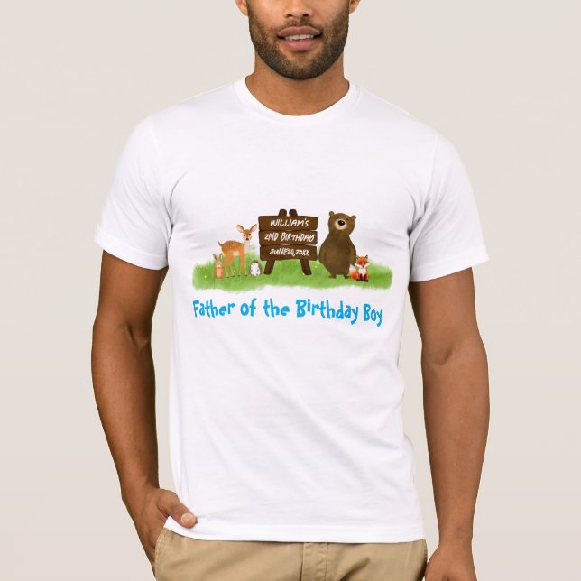 Rustic Forest Birthday Party Animals Father  T Shirt (Framsida)