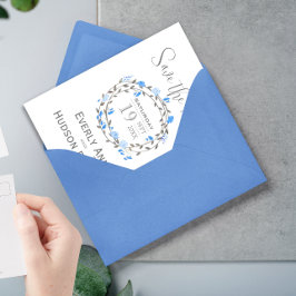 Rustic Forest Blue Peony Wandedräkt Spara datumet Inbjudningar