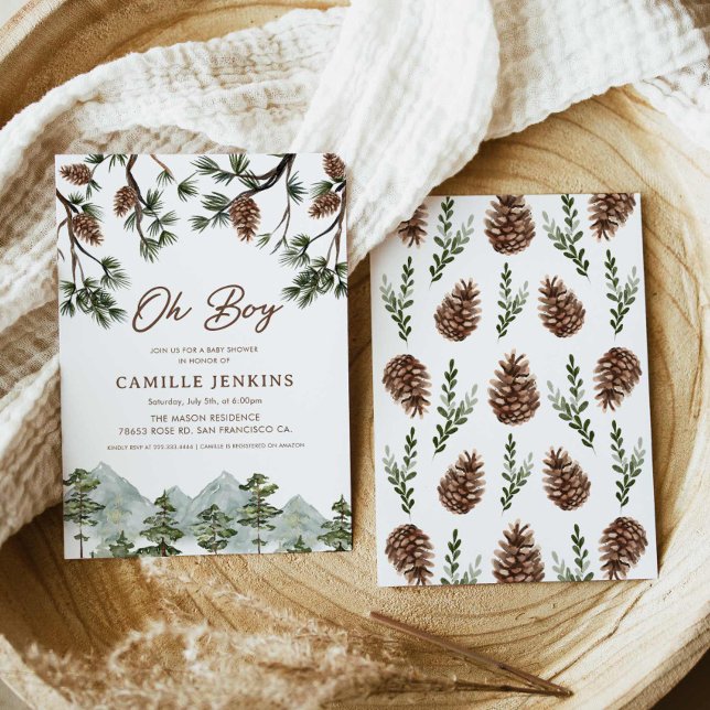 Rustic Forest Boy Baby Shower Inbjudningar (Oh Baby Rustic Mountain Baby Shower Invitation)