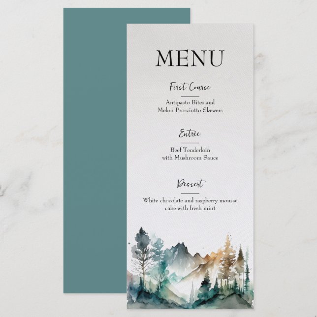 Rustic Forest Bröllop Menu (Fram/baksida)