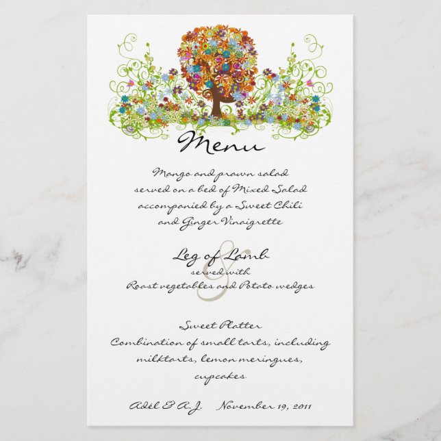 Rustic Forest Bröllop Menu (Framsida)