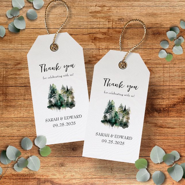 Rustic Forest Bröllop Tack Presentetikett (Rustic wedding thank you tags mockup)