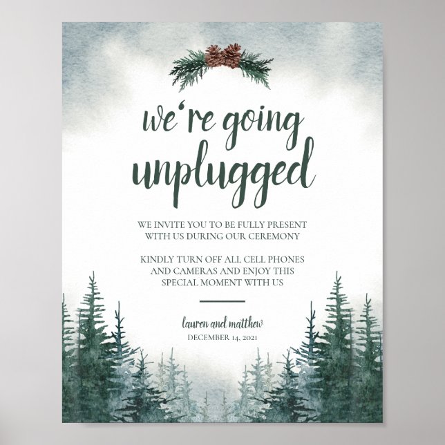 Rustic Forest Bröllop Unplugged Ceremony Poster (Framsidan)