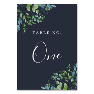 Rustic Forest Foliage Navy Blue Bordsnummer