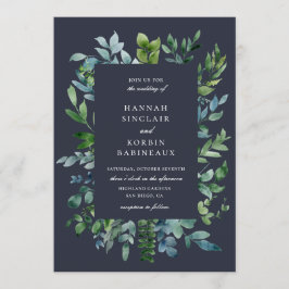 Rustic Forest Foliage Navy Blue Bröllop Inbjudningar