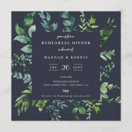 Rustic Forest Foliage Navy Blue Rehearsal Middag Inbjudningar