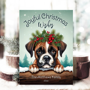 Rustic Forest Gräs Peeking Boxer Glatt jul Julkort