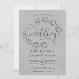 Rustic Forest Green Leaves Elegant Gray Wedding Inbjudningar