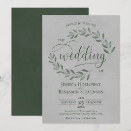 Rustic Forest Green Leaves Elegant Gray Wedding Inbjudningar