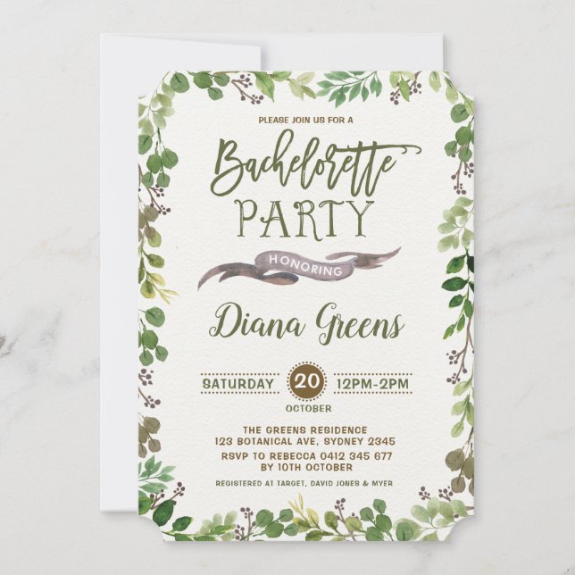 Rustic Forest Greenery Bachelorette Party Inbjudan (Framsida)
