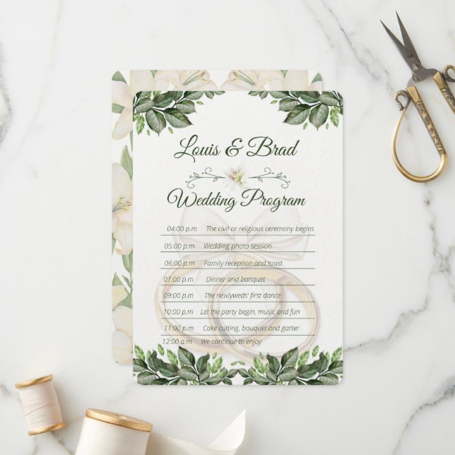 Rustic Forest Greenery Floral Wedding Program Card (Fram/Back In Situ)