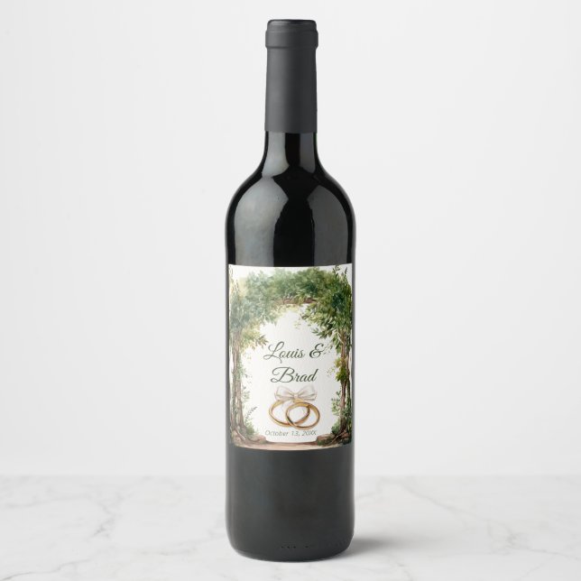 Rustic Forest Greenery Wedding Wine Bottle Label Vinflaska Etikett (Framsida)