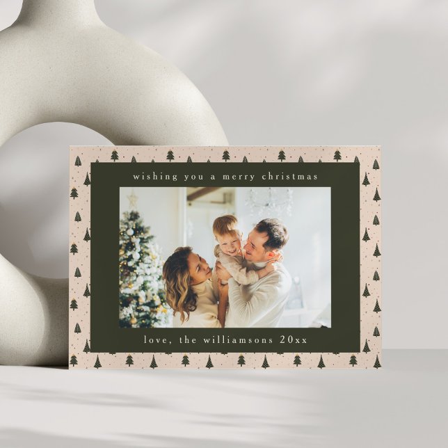 Rustic Forest Grönt Julgranar Two Photo Julkort (Skapare uppladdad)