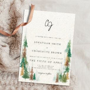 Rustic Forest & Mountains Monogram Bröllop Inbjudningar