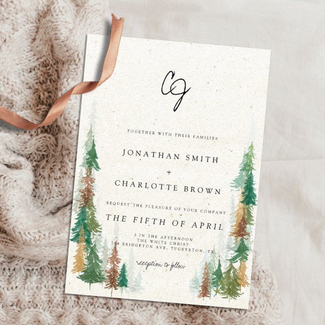 Rustic Forest & Mountains Monogram Bröllop Inbjudningar (Skapare uppladdad)