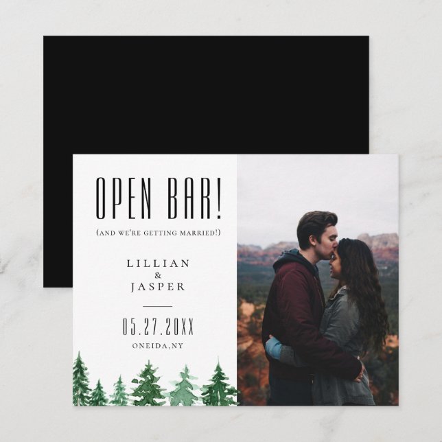 Rustic Forest OPEN PUB Spara datumet Humor Meddelande (Fram/baksida)