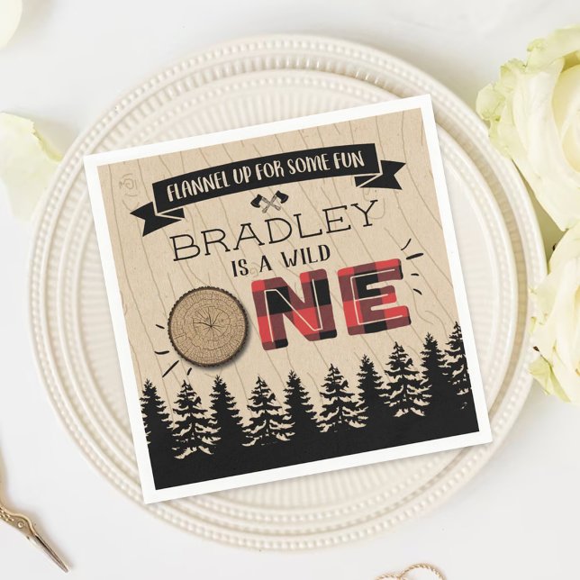 Rustic Forest Play Lumberjack Boys 1:a födelsedage Pappersservett (Skapare uppladdad)