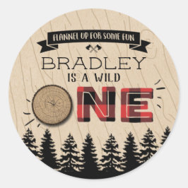 Rustic Forest Play Lumberjack Boys 1:a födelsedage Runt Klistermärke