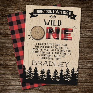 Rustic Forest Play Lumberjack Boys 1:a födelsedage Tack Kort