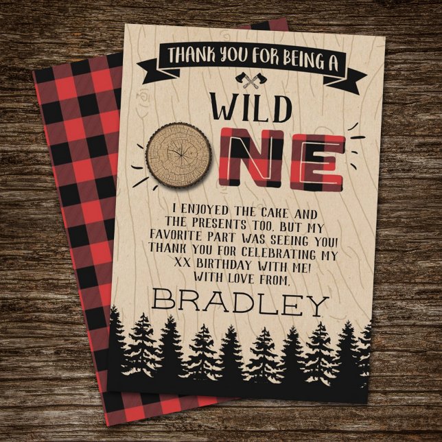 Rustic Forest Play Lumberjack Boys 1:a födelsedage Tack Kort (Skapare uppladdad)