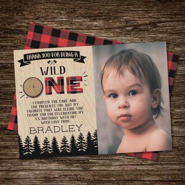 Rustic Forest Play Lumberjack Boys 1:a födelsedage Tack Kort (Skapare uppladdad)