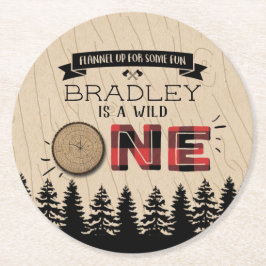 Rustic Forest Play Lumberjack Boys 1:a födelsedage Underlägg Papper Rund