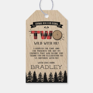 Rustic Forest Play Lumberjack Boys 2:a födelsedage Presentetikett