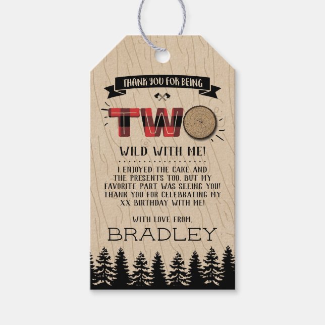 Rustic Forest Play Lumberjack Boys 2:a födelsedage Presentetikett (Framsidan)