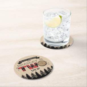 Rustic Forest Play Lumberjack Boys 2:a födelsedage Underlägg Papper Rund