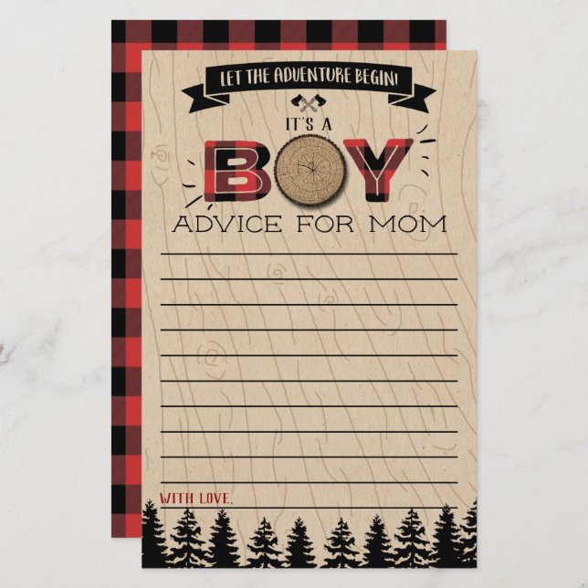 Rustic Forest Play Lumberjack Boys Baby Advice (Fram/baksida)