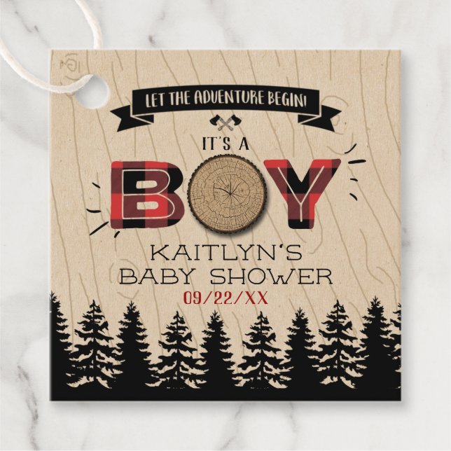 Rustic Forest Play Lumberjack Boys Baby Shower Gåvor Etiketter (Framsida)