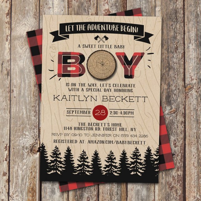 Rustic Forest Play Lumberjack Boys Baby Shower Inbjudningar (Skapare uppladdad)