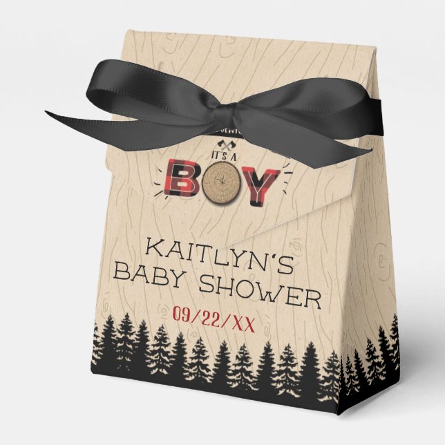 Rustic Forest Play Lumberjack Boys Baby Shower Presentaskar (Framsidan Sidan)