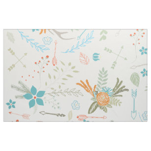 Rustic Forest Rosa Coral Grönt Hjort Antler Blommi Tyg