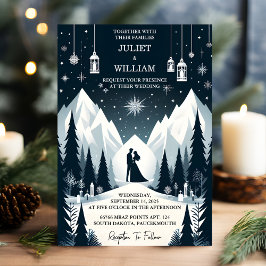 Rustic Forest Stars Snö Bright Winter Wedding Inbjudningar