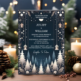 Rustic Forest Stars Snö Bright Winter Wedding Inbjudningar