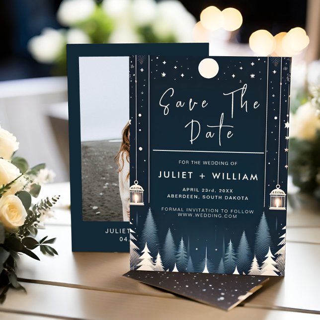 Rustic Forest Stars Snö Bright Winter Wedding Spara Datumet (Skapare uppladdad)